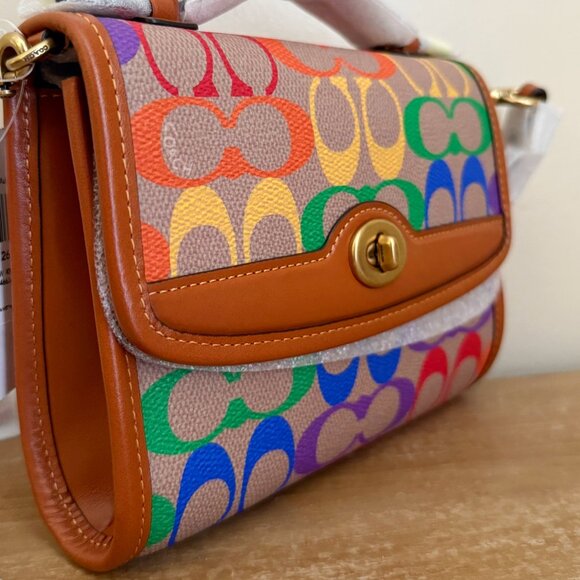 Nwt Coach Pride Kip Turnlock Crossbody In Rainbow Signature Canvas - Picture 3 of 8